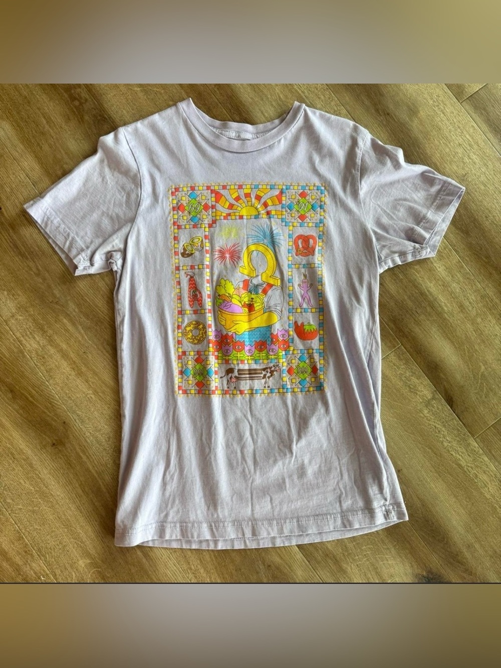 Omega Mart Graphic Tee in Light Lavender with Colorful Print